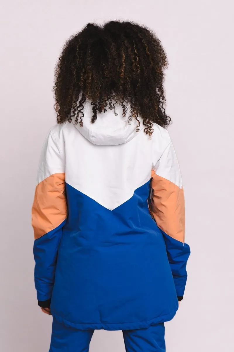 1080 Women's Ski & Snowboard Jacket - Pastel Peach, White & Blue