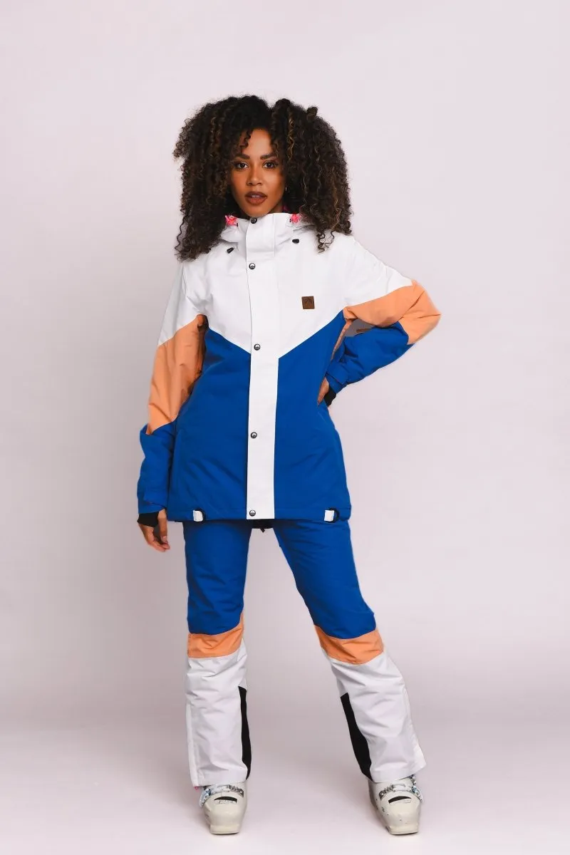 1080 Women's Ski & Snowboard Jacket - Pastel Peach, White & Blue
