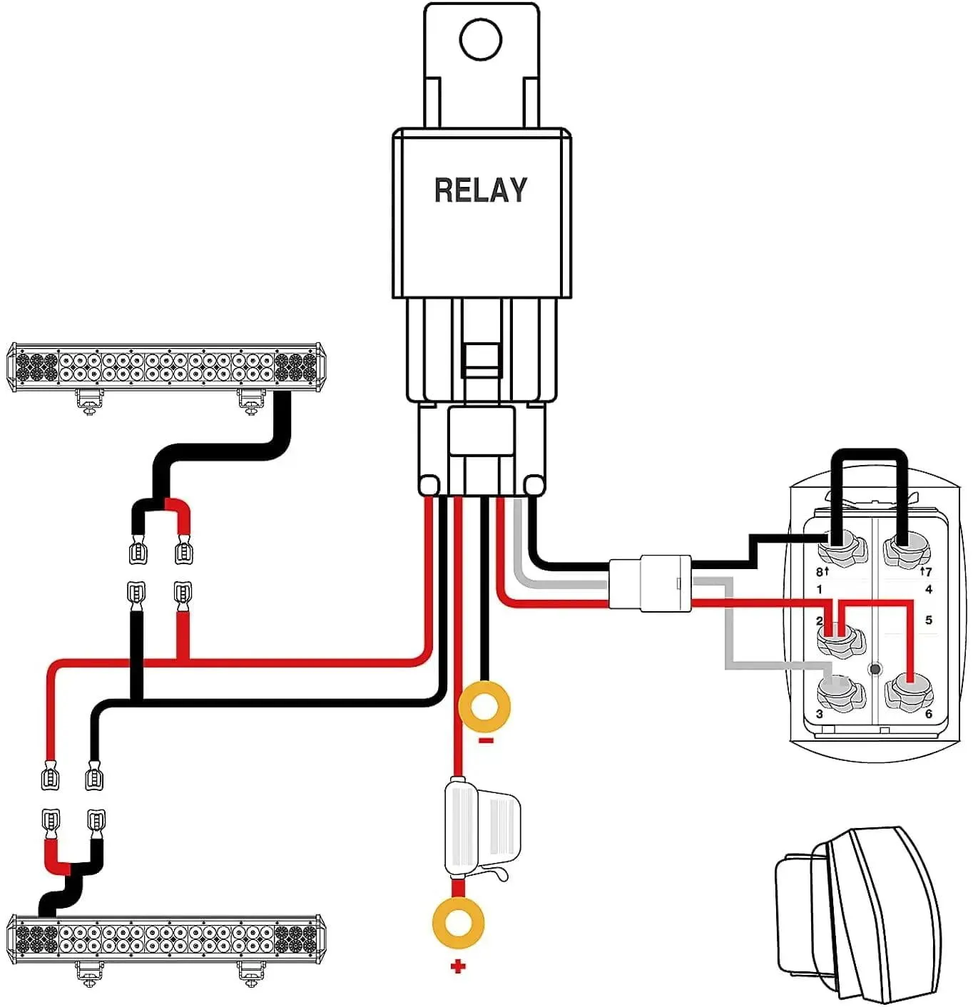 14AWG Wire Harness Kit 2 Leads W/ 12V 5Pin Switch | 3 Fuses | 4 Spade Connectors
