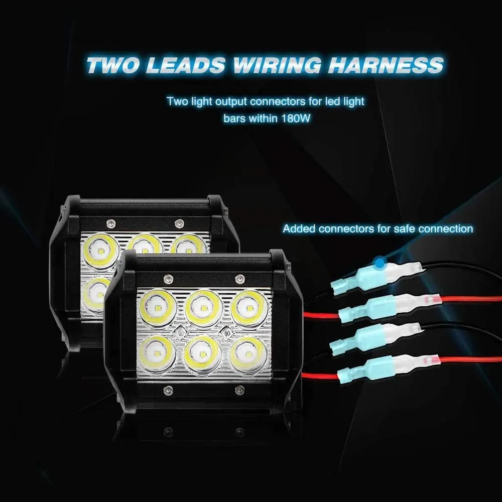 16AWG Wire Harness 12FT Kit 2 Leads W/ 12V 3Pin Switch | 3 Fuses | 4 Spade Connectors