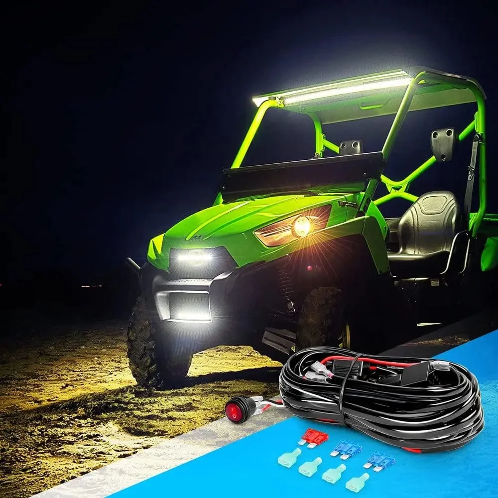 16AWG Wire Harness 12FT Kit 2 Leads W/ 12V 3Pin Switch | 3 Fuses | 4 Spade Connectors