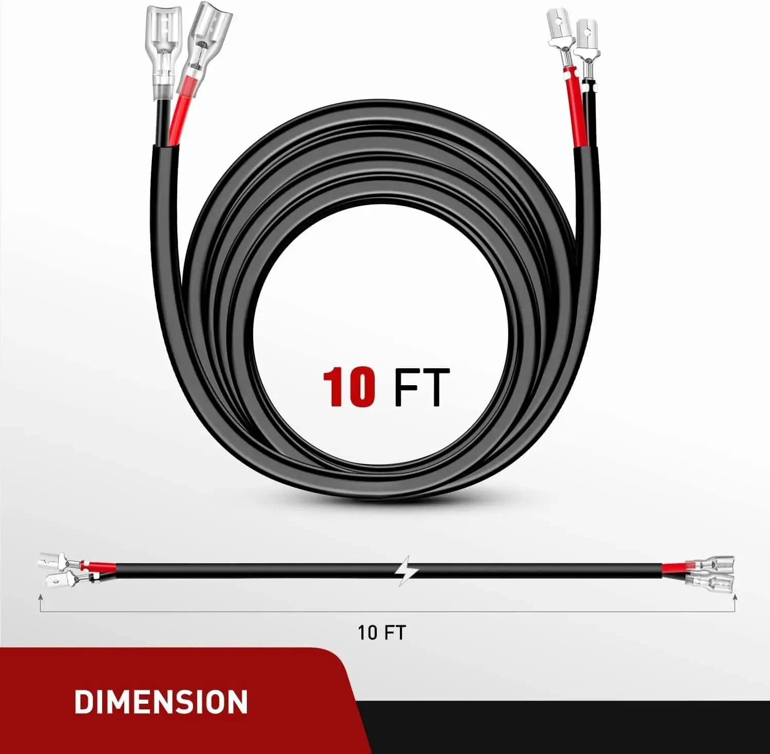 2PCS 12AWG 10FT Wire Extension Kit For LED Light Bar/Led Pods/LED Work Light