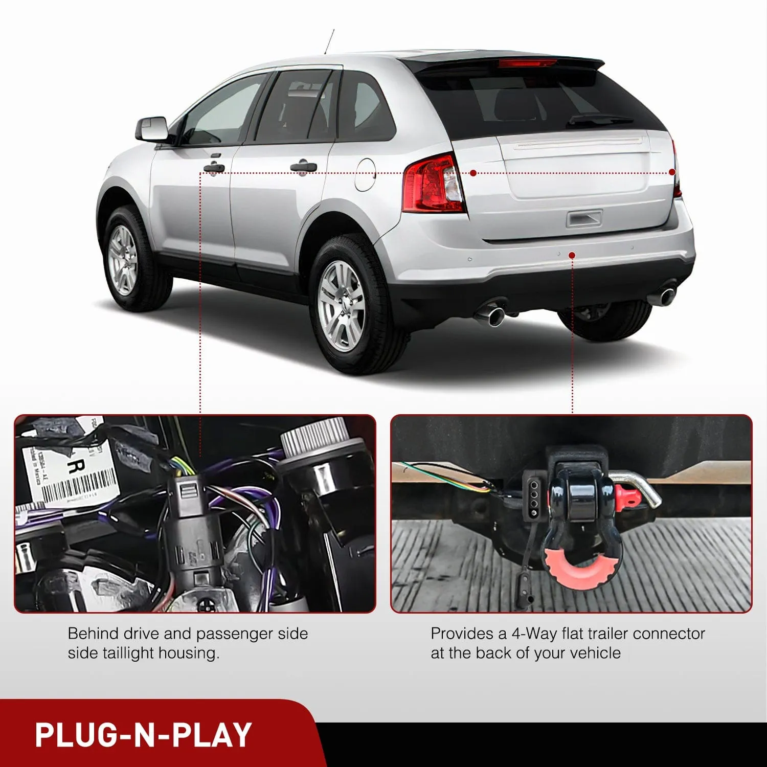 4 Pin Trailer Wiring Harness Kit 56120 Vehicle Connect Plug OEM Compatible Custom for 2011-2014 Ford Edge Limited SE SEL Sport Simple Fit Tow Hitch Harness