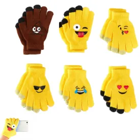 6 Pairs Cute Emoji Gloves Unisex Touch Sensitive Glove Adults Kids Expression
