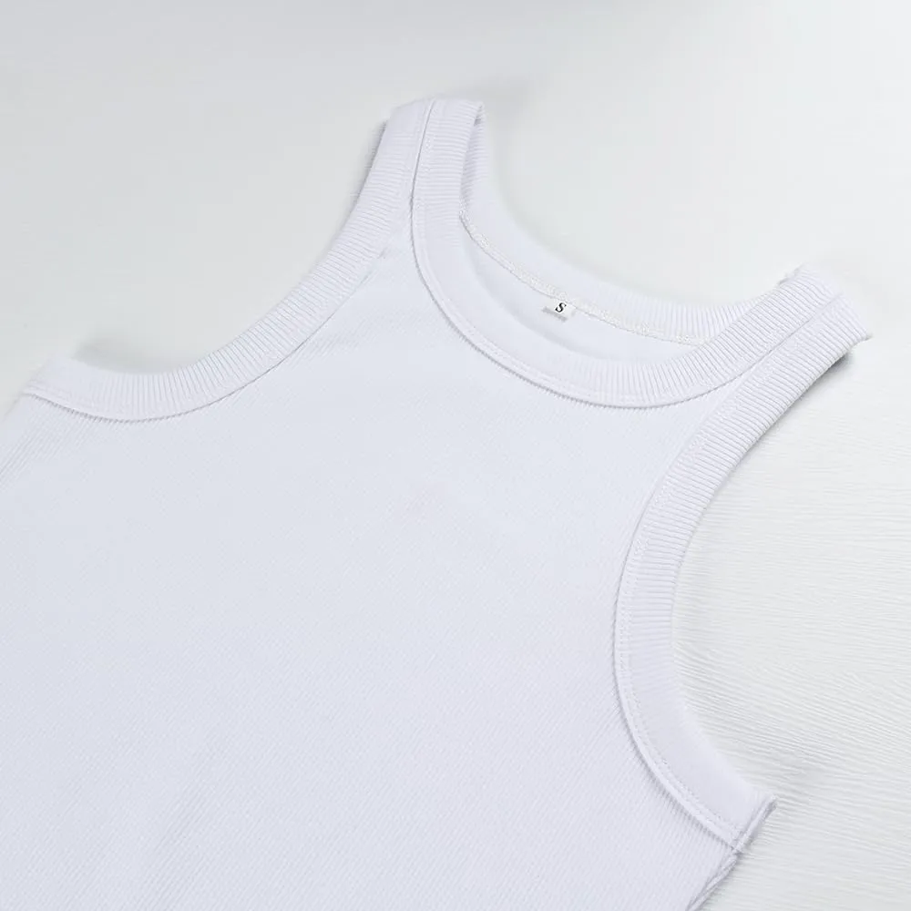 Artfish Women's Sleeveless Full Length Ribbed Fitted Racerback Workout Crew High Neck Basic Tank Top