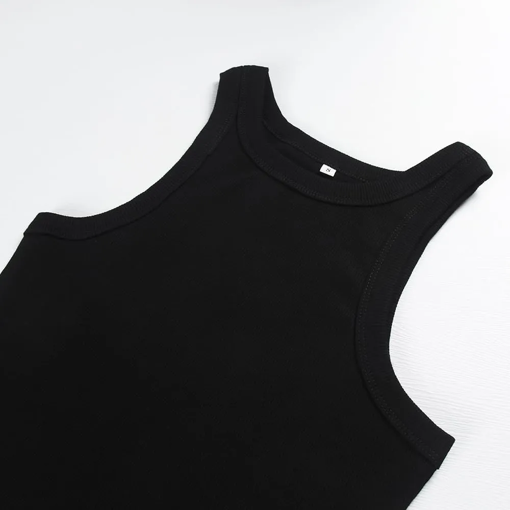 Artfish Women's Sleeveless Full Length Ribbed Fitted Racerback Workout Crew High Neck Basic Tank Top