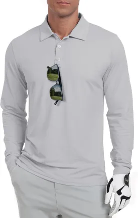 Askdeer Long Sleeve Men's Polo Shirts Casual Summer UPF 50  Performance Collar Golf Shirts Lightweight Quick Dry Tops