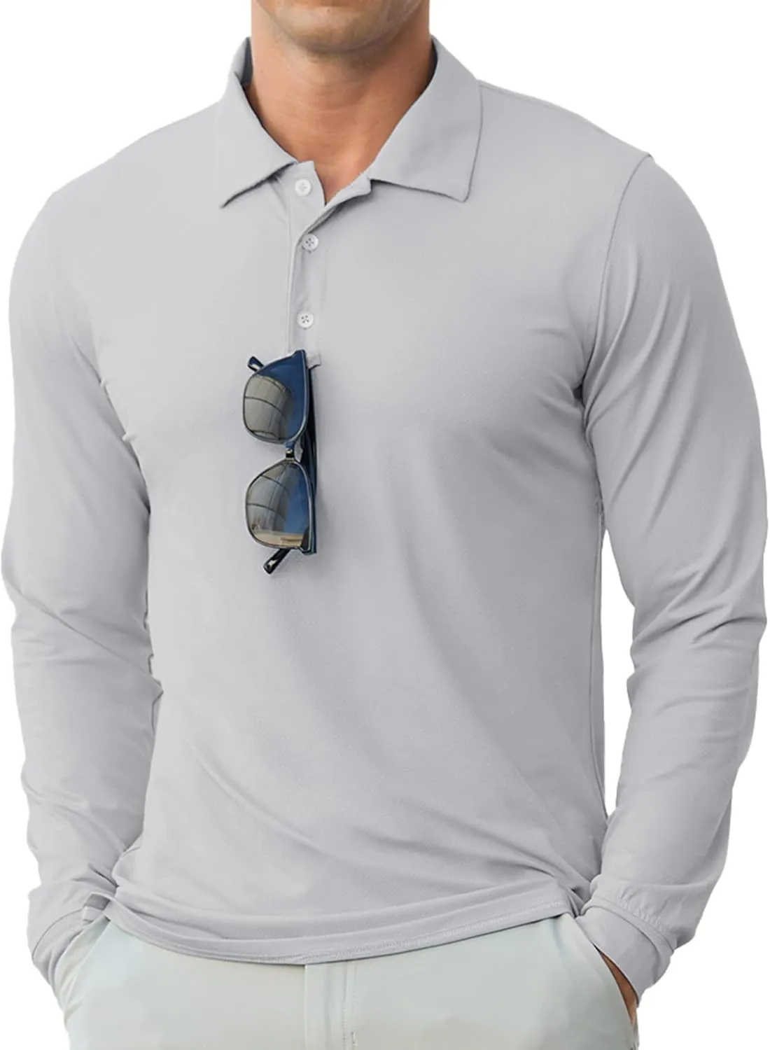 Askdeer Long Sleeve Men's Polo Shirts Casual Summer UPF 50  Performance Collar Golf Shirts Lightweight Quick Dry Tops