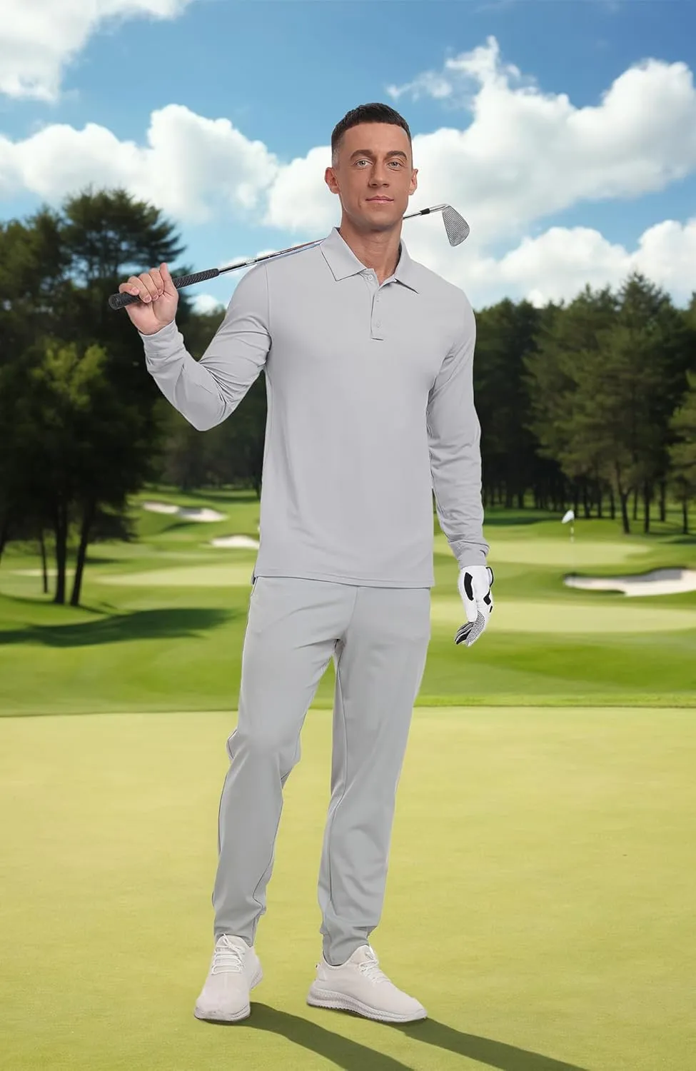 Askdeer Long Sleeve Men's Polo Shirts Casual Summer UPF 50  Performance Collar Golf Shirts Lightweight Quick Dry Tops