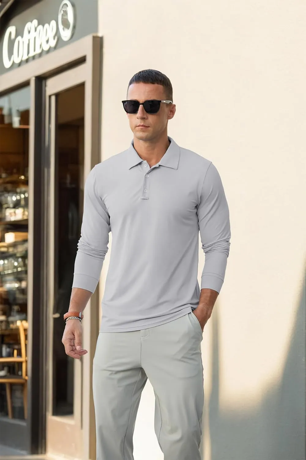 Askdeer Long Sleeve Men's Polo Shirts Casual Summer UPF 50  Performance Collar Golf Shirts Lightweight Quick Dry Tops