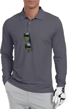 Askdeer Men's Golf Polo Shirts Long Sleeve UPF 50  Performance Collar Shirts Lightweight Summer Casual Quick Dry Tee
