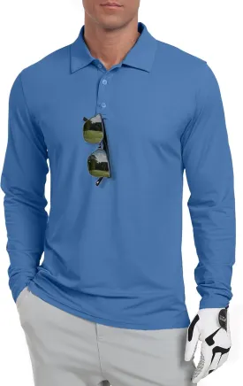 Askdeer Men's Golf Polo Shirts Long Sleeve UPF 50  Performance Collar Shirts Lightweight Summer Casual Quick Dry Tee