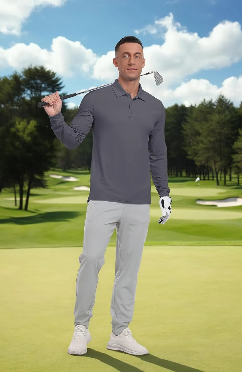 Askdeer Men's Golf Polo Shirts Long Sleeve UPF 50  Performance Collar Shirts Lightweight Summer Casual Quick Dry Tee