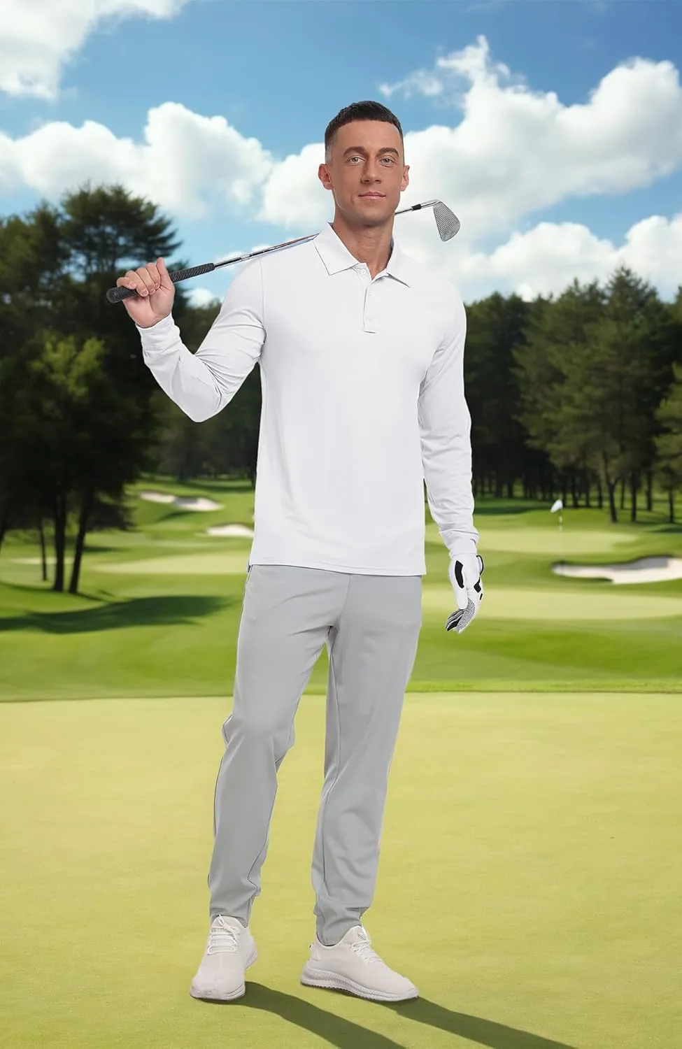 Askdeer Men's Golf Polo Shirts Long Sleeve UPF 50  Performance Collar Shirts Lightweight Summer Casual Quick Dry Tee