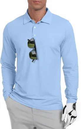 Askdeer Men's Golf Polo Shirts Long Sleeve UPF 50  Performance Collar Shirts Lightweight Summer Casual Quick Dry Tee