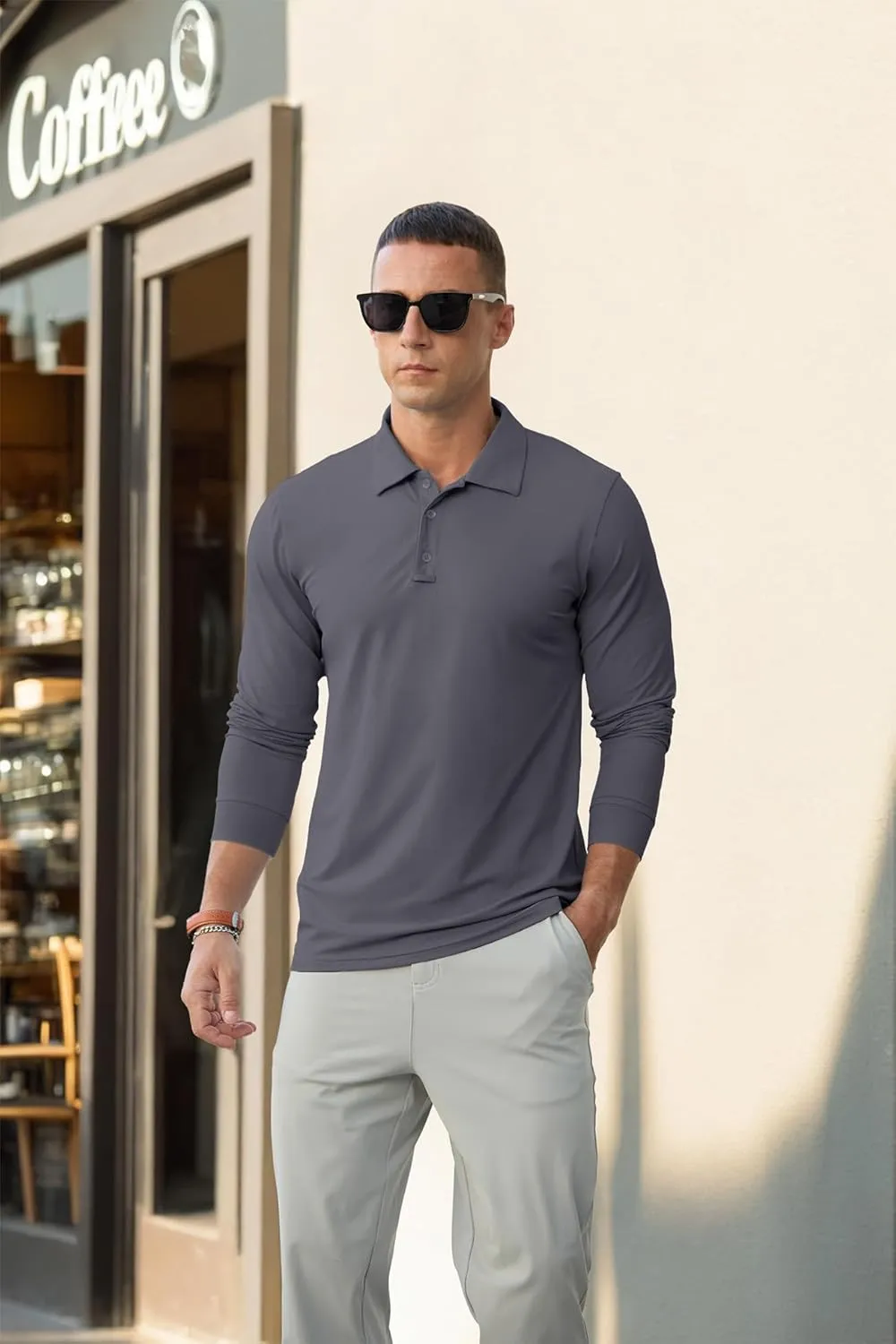 Askdeer Men's Golf Polo Shirts Long Sleeve UPF 50  Performance Collar Shirts Lightweight Summer Casual Quick Dry Tee
