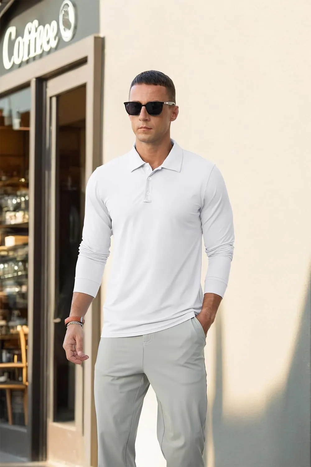 Askdeer Men's Golf Polo Shirts Long Sleeve UPF 50  Performance Collar Shirts Lightweight Summer Casual Quick Dry Tee