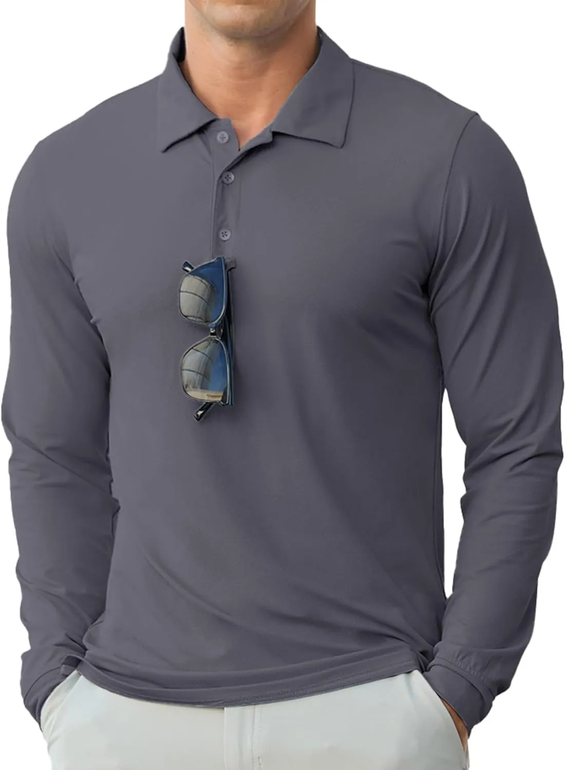 Askdeer Men's Golf Polo Shirts Long Sleeve UPF 50  Performance Collar Shirts Lightweight Summer Casual Quick Dry Tee