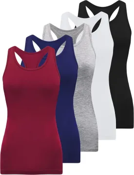 BQTQ 5 Pack Racerback Tank Tops for Women Sleeveless Workout Tank Top Ladies Undershirts Slim Fit Tanks Tops