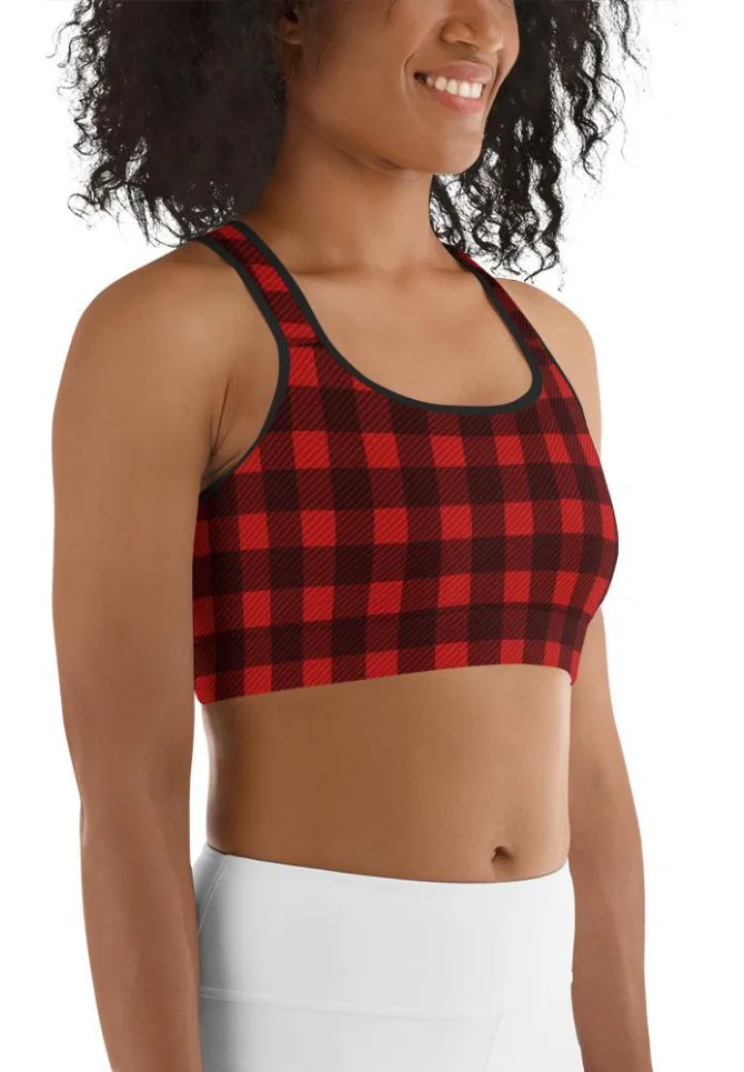 Christmas Buffalo Print Sports Bra
