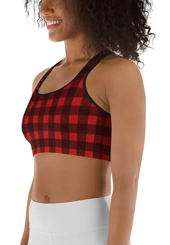 Christmas Buffalo Print Sports Bra