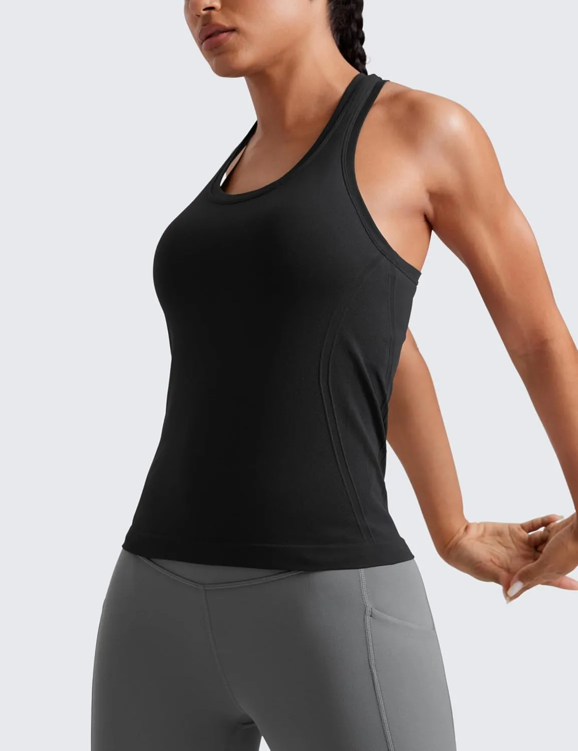 CRZ YOGA Womens Seamless Racerback Tank Scoop Neck Breathable Running Workout Tops Athletic Gym Sleeveless Shirts