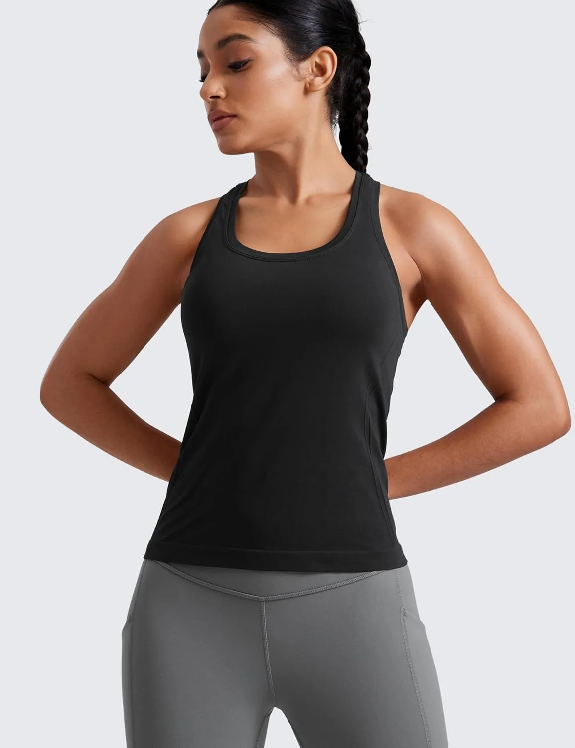CRZ YOGA Womens Seamless Racerback Tank Scoop Neck Breathable Running Workout Tops Athletic Gym Sleeveless Shirts
