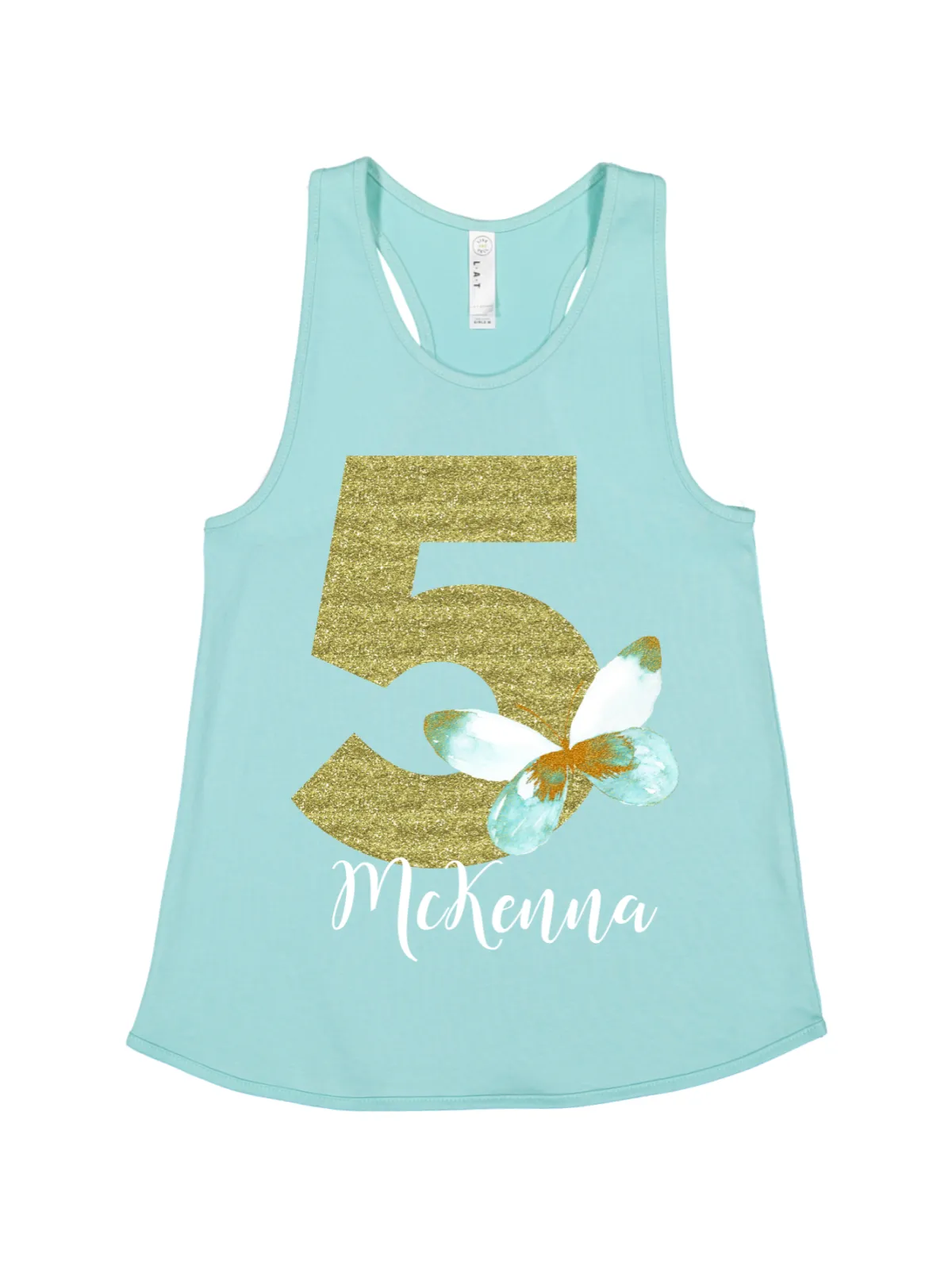 Green Butterfly Birthday Racerback Tank - Gray, Blue, White, & Black