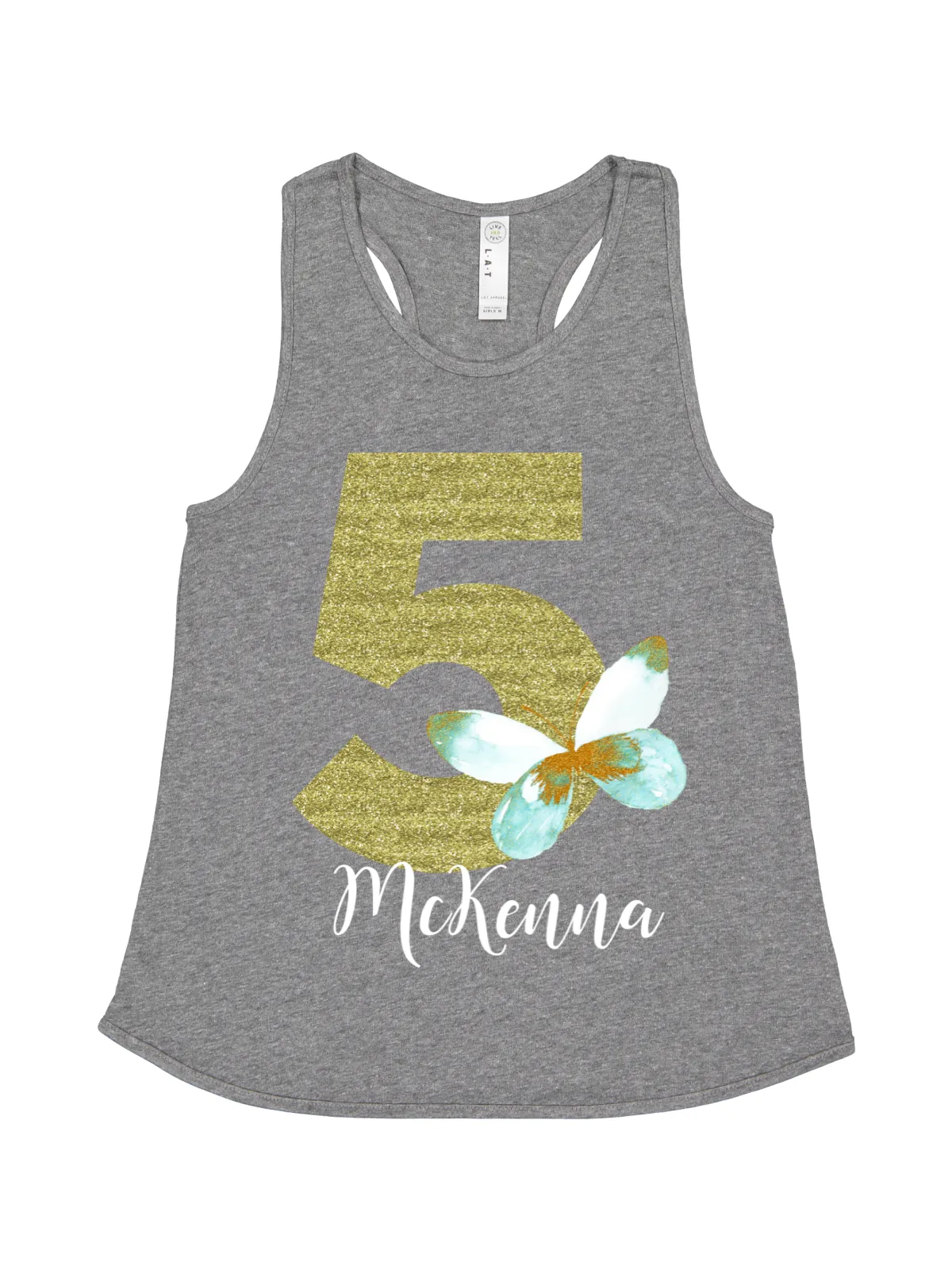 Green Butterfly Birthday Racerback Tank - Gray, Blue, White, & Black