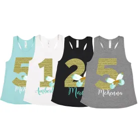 Green Butterfly Birthday Racerback Tank - Gray, Blue, White, & Black