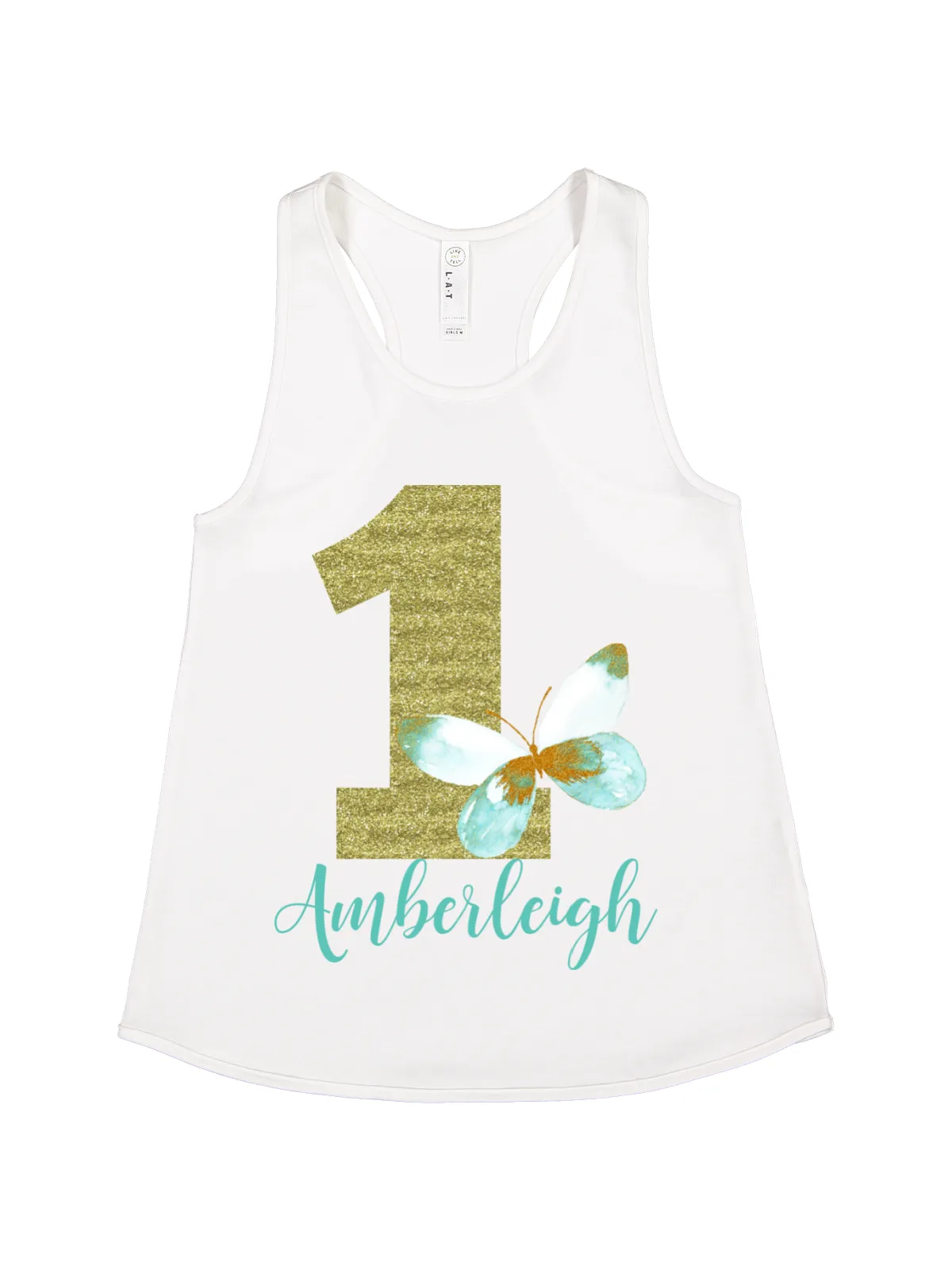 Green Butterfly Birthday Racerback Tank - Gray, Blue, White, & Black