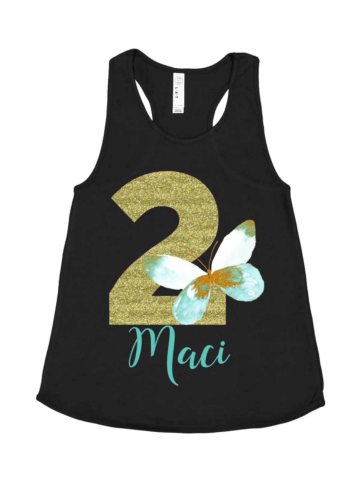Green Butterfly Birthday Racerback Tank - Gray, Blue, White, & Black