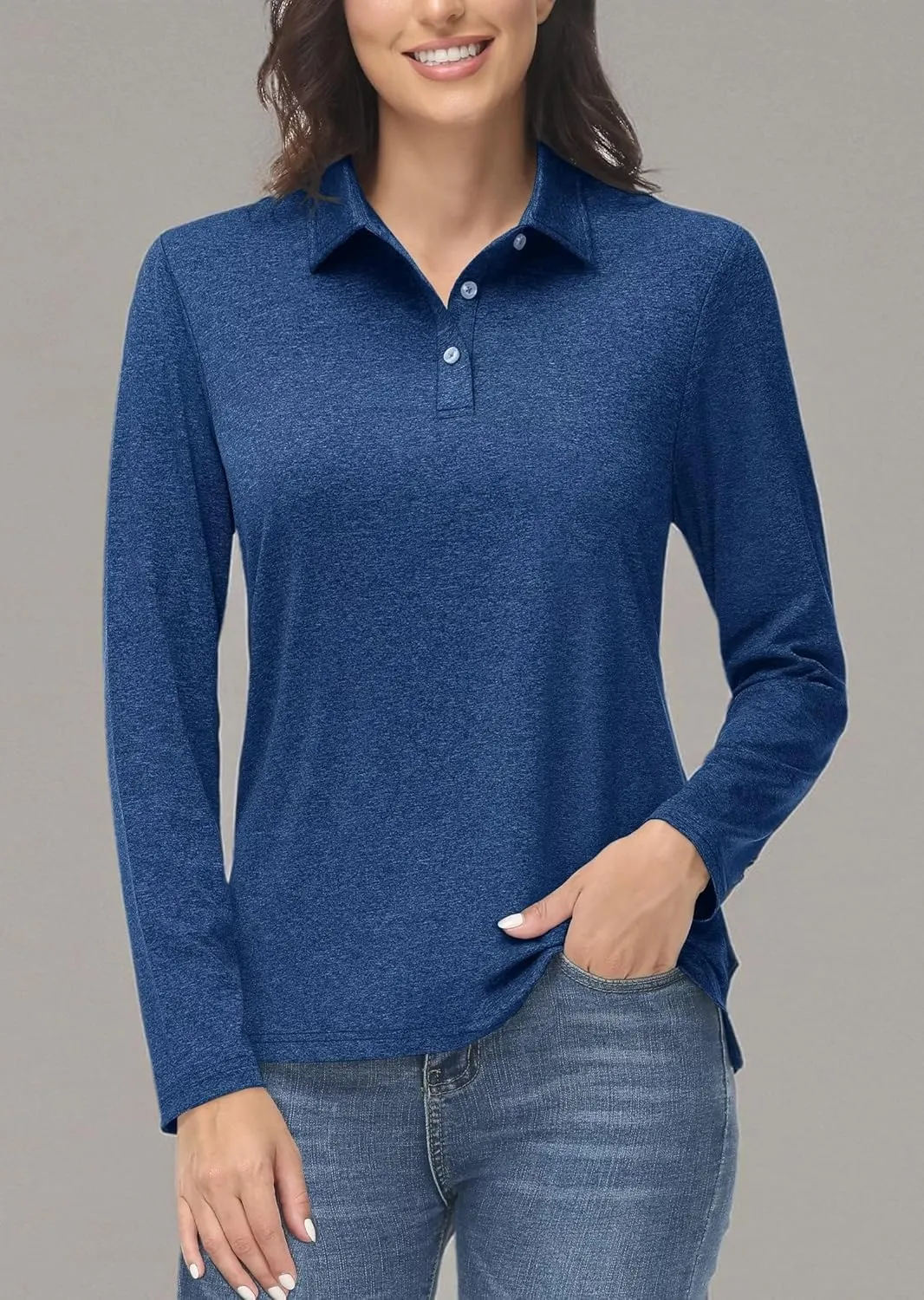 MAGCOMSEN Women's Golf Long Sleeve Polo Shirt UPF50  Sun Protection Workout Tops Quick Dry Tee