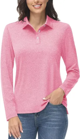 MAGCOMSEN Women's Golf Long Sleeve Polo Shirt UPF50  Sun Protection Workout Tops Quick Dry Tee