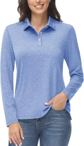 MAGCOMSEN Women's Golf Long Sleeve Polo Shirt UPF50  Sun Protection Workout Tops Quick Dry Tee