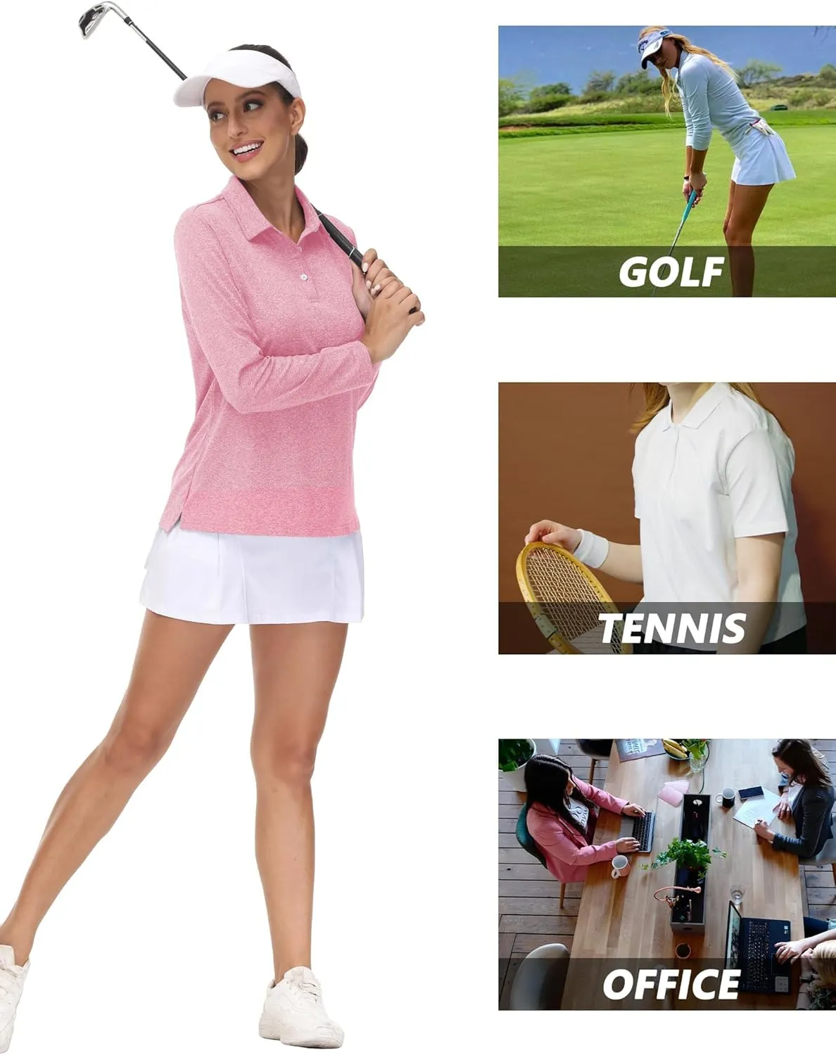 MAGCOMSEN Women's Golf Long Sleeve Polo Shirt UPF50  Sun Protection Workout Tops Quick Dry Tee