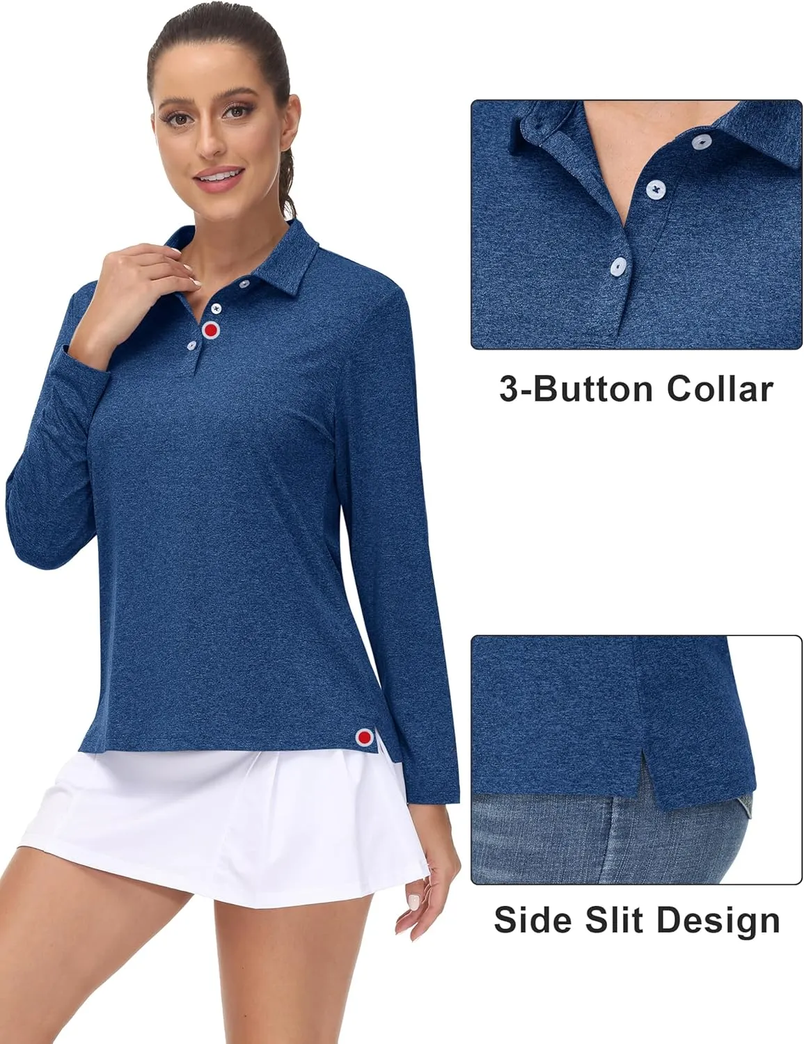 MAGCOMSEN Women's Golf Long Sleeve Polo Shirt UPF50  Sun Protection Workout Tops Quick Dry Tee
