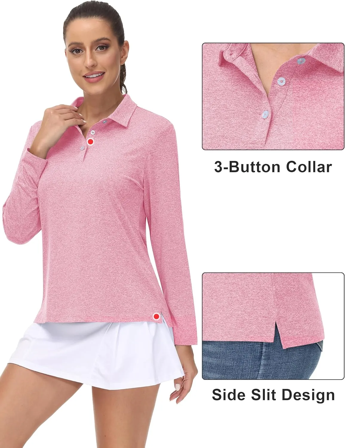 MAGCOMSEN Women's Golf Long Sleeve Polo Shirt UPF50  Sun Protection Workout Tops Quick Dry Tee