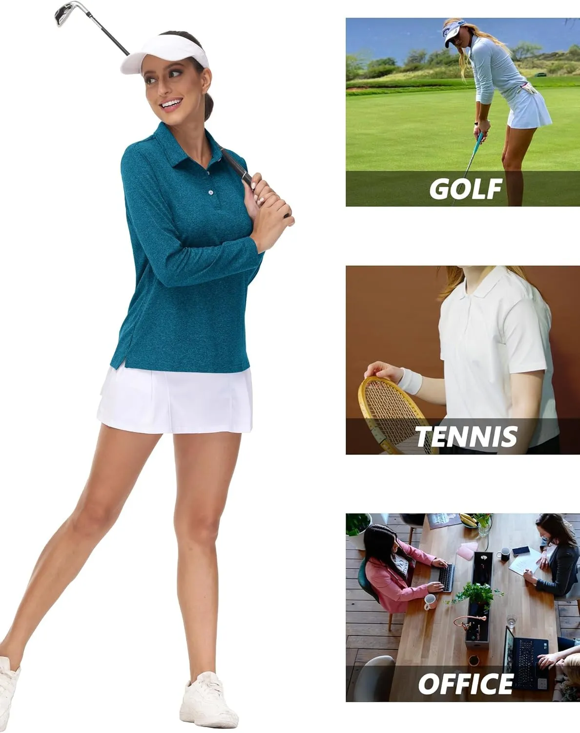 MAGCOMSEN Women's Golf Long Sleeve Polo Shirt UPF50  Sun Protection Workout Tops Quick Dry Tee