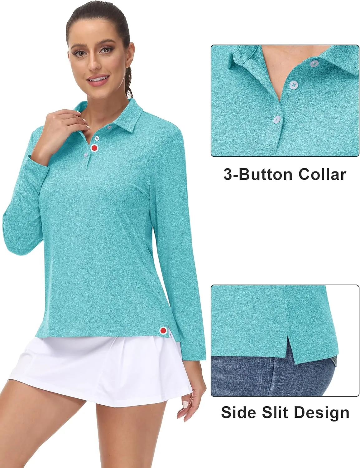MAGCOMSEN Women's Golf Long Sleeve Polo Shirt UPF50  Sun Protection Workout Tops Quick Dry Tee