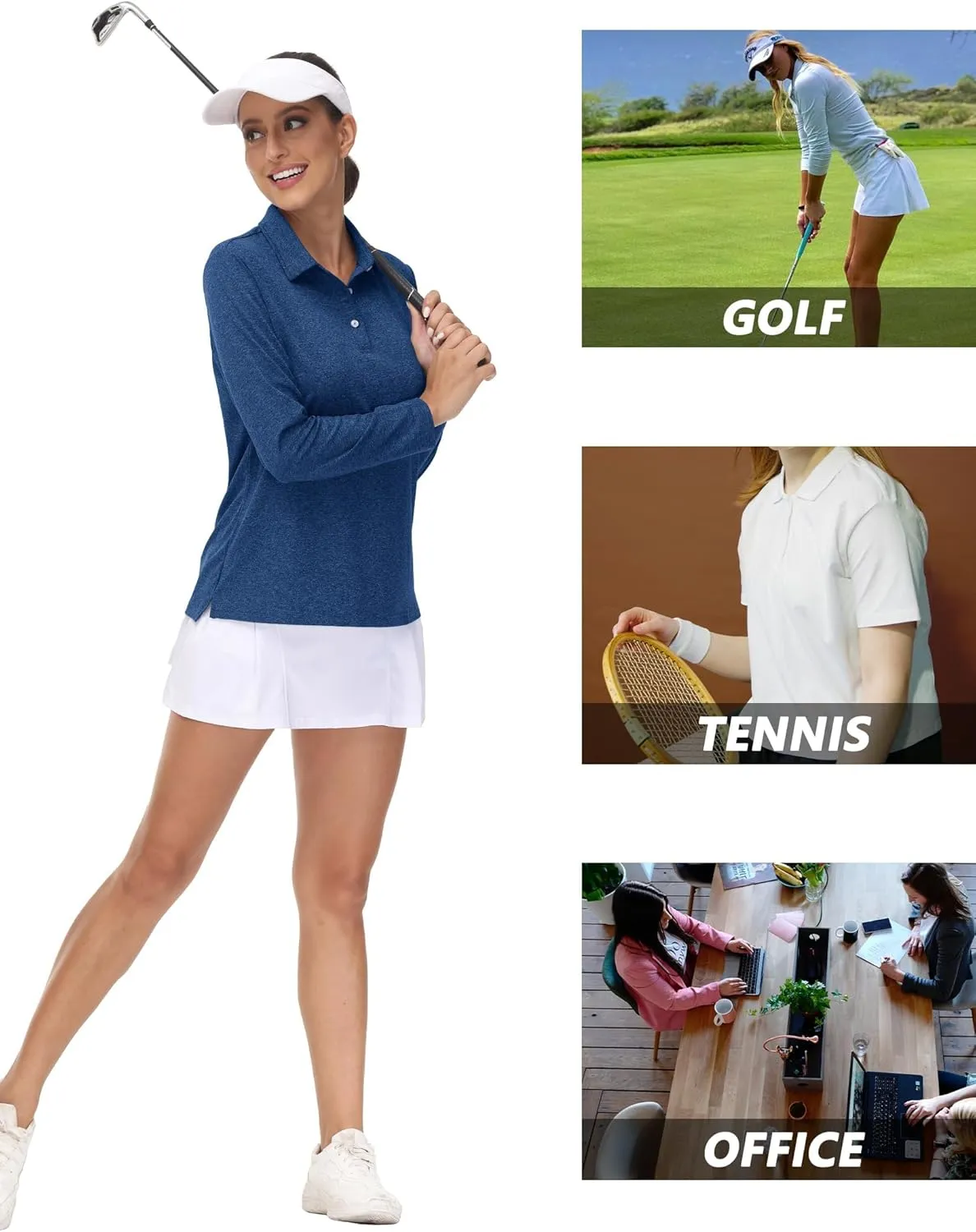 MAGCOMSEN Women's Golf Long Sleeve Polo Shirt UPF50  Sun Protection Workout Tops Quick Dry Tee