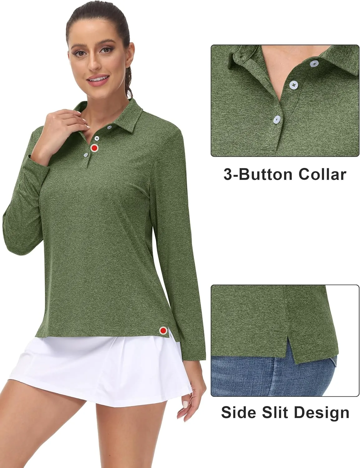 MAGCOMSEN Women's Golf Long Sleeve Polo Shirt UPF50  Sun Protection Workout Tops Quick Dry Tee