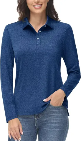 MAGCOMSEN Women's Golf Long Sleeve Polo Shirt UPF50  Sun Protection Workout Tops Quick Dry Tee