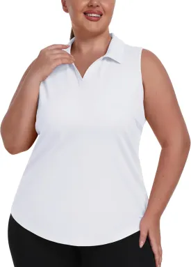 MoFiz Womens Plus Size Sleeveless Golf Shirt V-Neck Collared Golf Polos Athletic Tennis Racerback Tank Tops