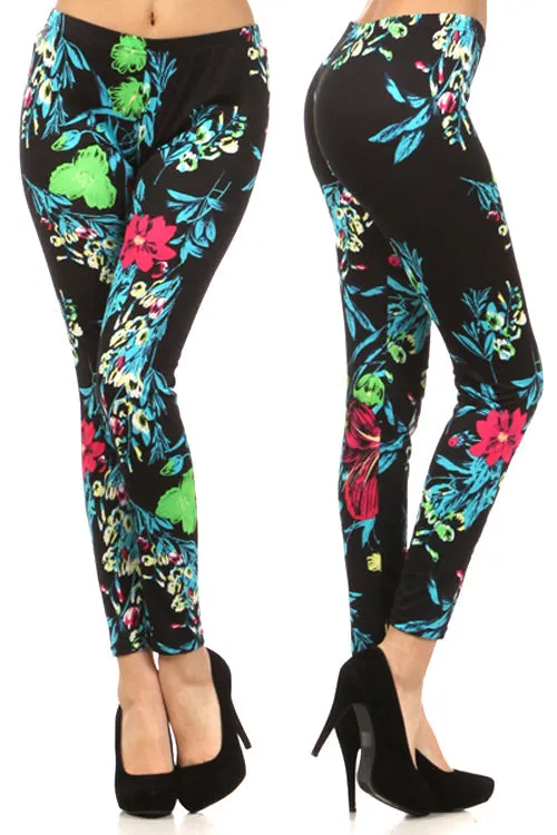 Neon Floral Print Leggings
