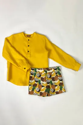"Julius" Yellow Shirt & Fruit Print Shorts