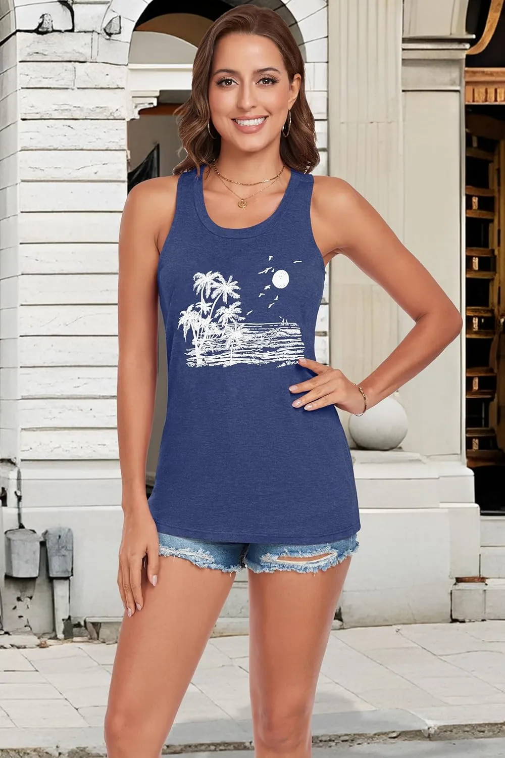 Racerback Tank Tops for Women Summer Sleeveless Round Neck Casual Graphic Tunic Shirts