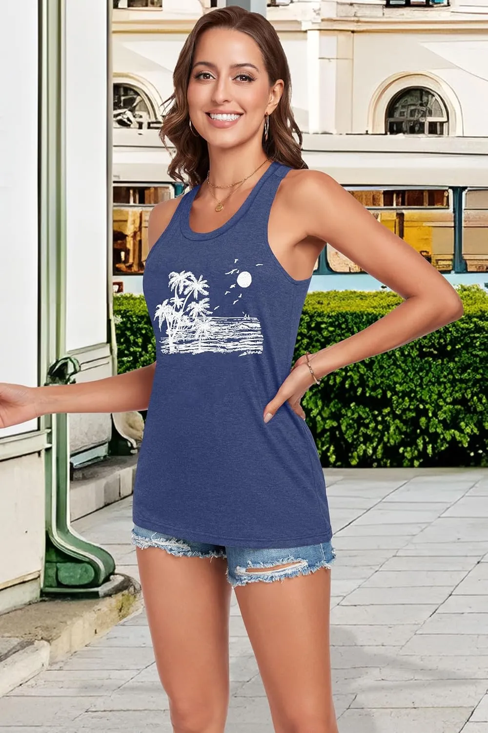 Racerback Tank Tops for Women Summer Sleeveless Round Neck Casual Graphic Tunic Shirts
