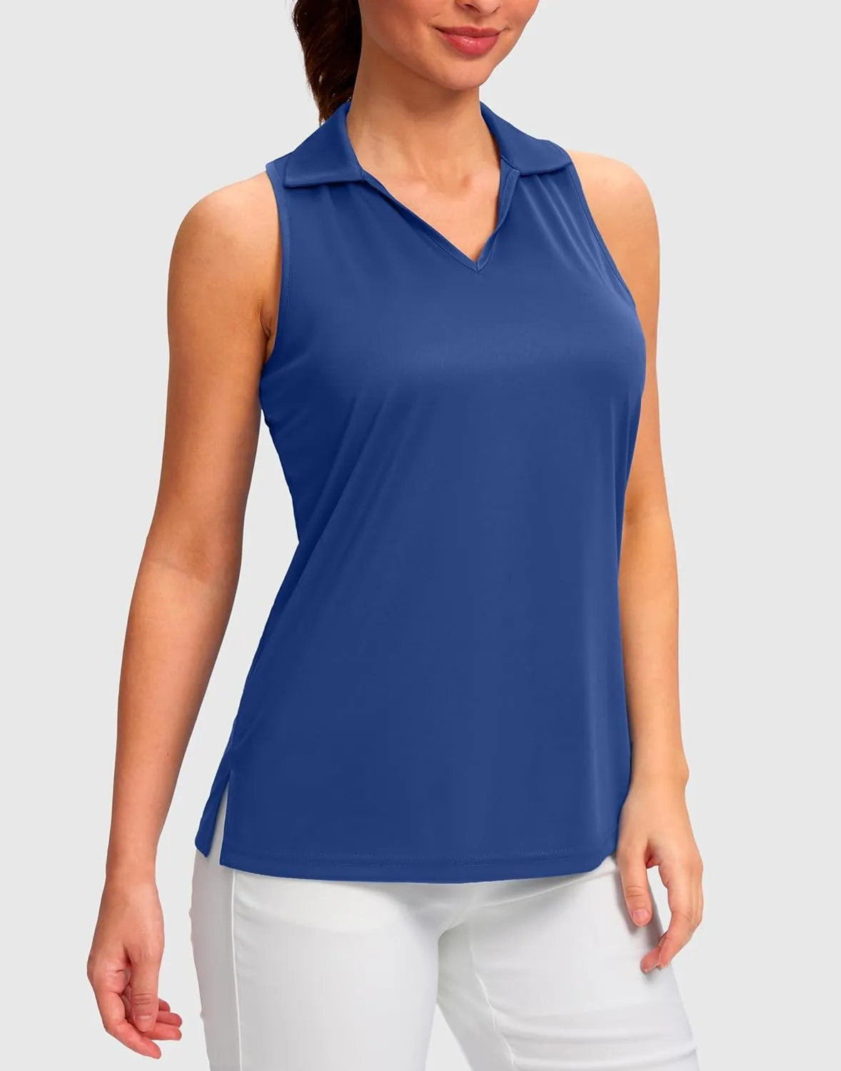 SANTINY Womens Sleeveless Golf Shirt Racerback V Neck Tank Tops Quick Dry Tennis Collared Polo Shirts for Women
