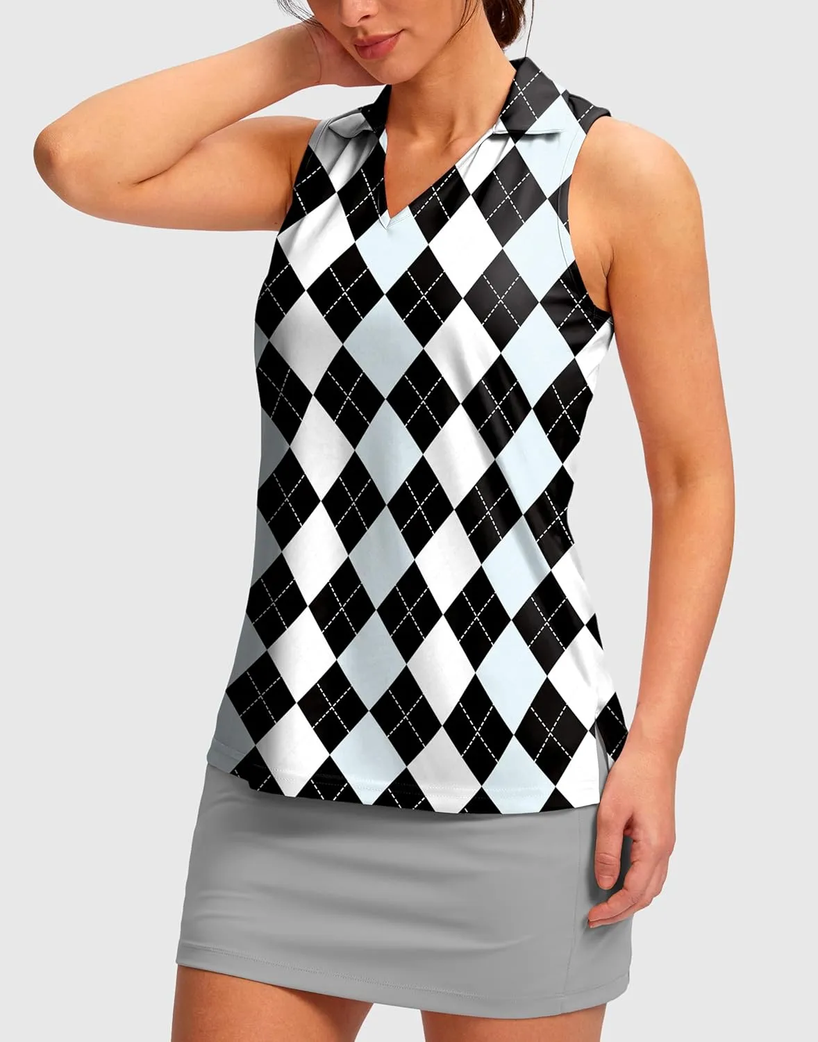 SANTINY Womens Sleeveless Golf Shirt Racerback V Neck Tank Tops Quick Dry Tennis Collared Polo Shirts for Women